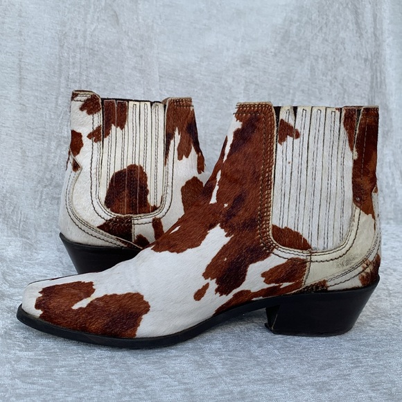 Zara Cow Print Calf Hair Western Ankle Booties - Picture 7 of 14